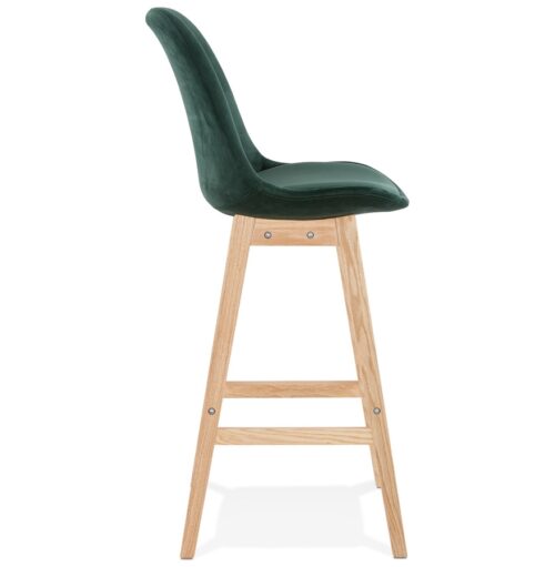 Tabouret de bar MORISS velours vertpieds bois nat 2