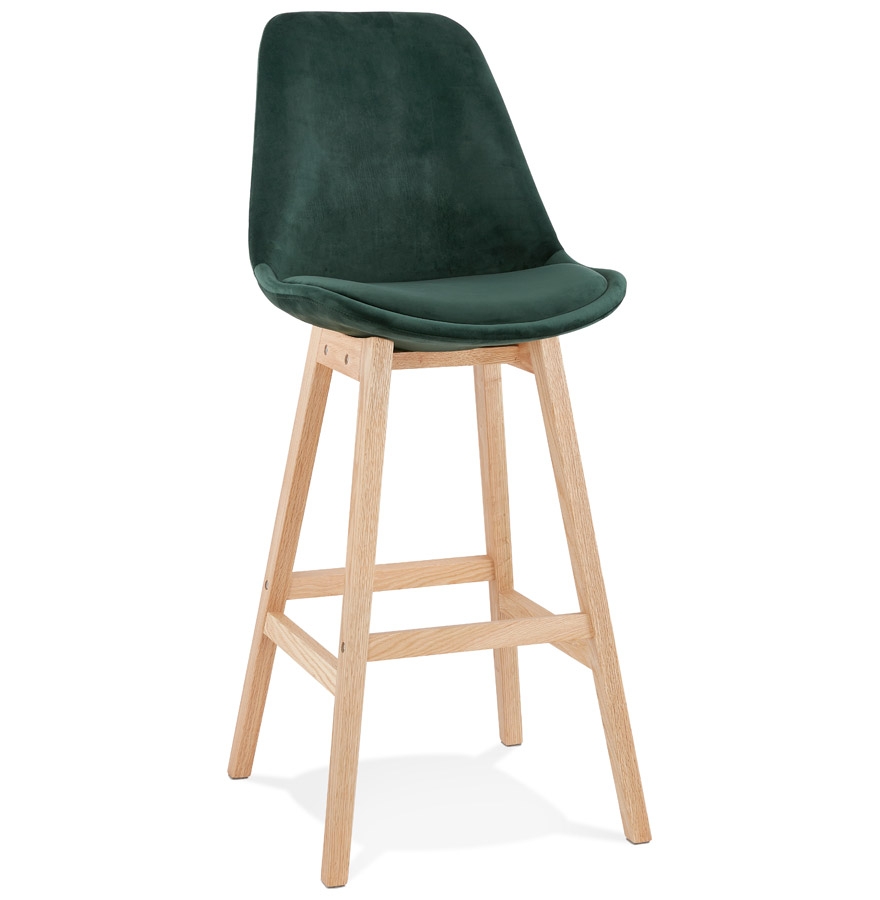 Tabouret de bar MORISS velours vert/pieds bois nat.