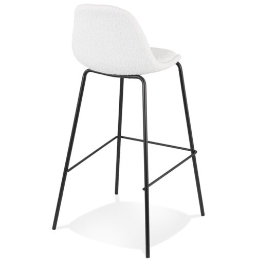 Tabouret de bar PLUMAR tissu boucle blanc pied metal noir 2