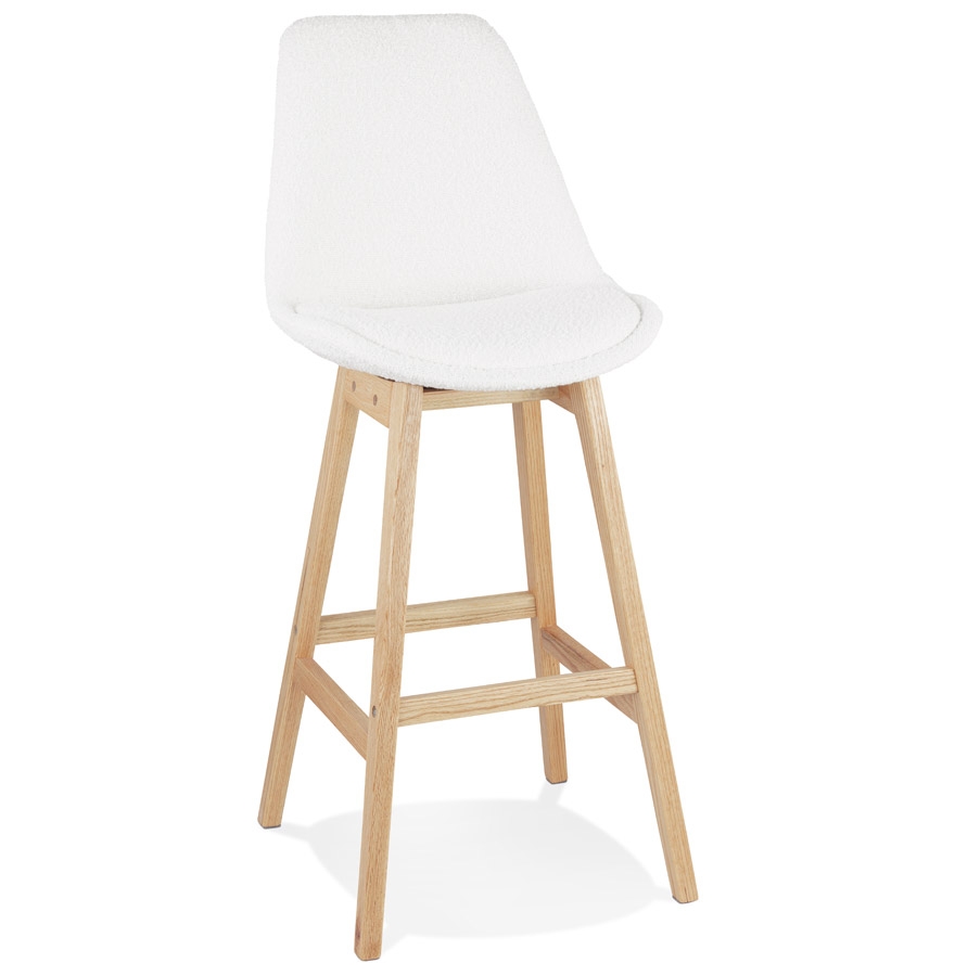 Tabouret de bar SANDRA blanc en tissu bouloché