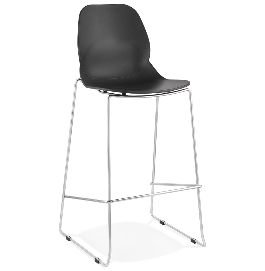 Tabouret de bar design empilable BERLIN noir - Pied métal chromé