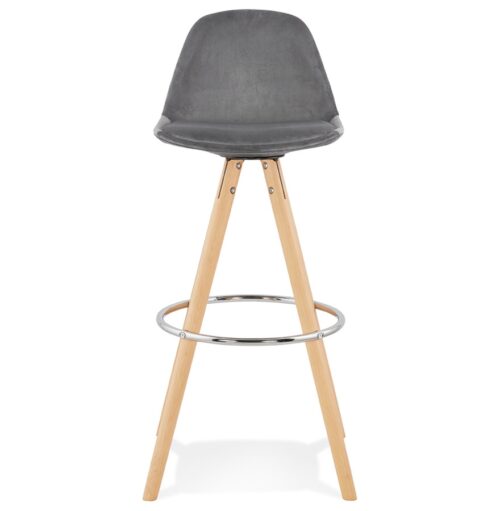 Tabouret de bar en velours gris SPIRIT pieds bois naturel 1