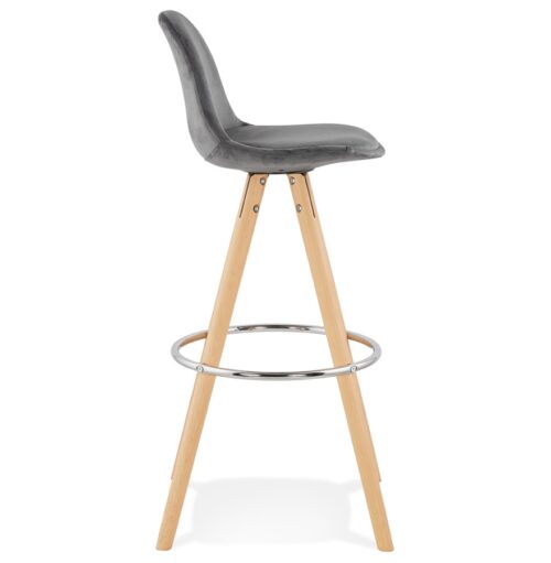 Tabouret de bar en velours gris SPIRIT pieds bois naturel 2