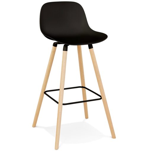 Tabouret de bar noir TATSU avec pieds bois naturel