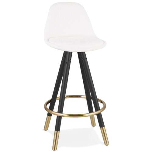 Tabouret snack CLARISSE MINI blanc en tissu bouloché, bois noir – 4 pieds