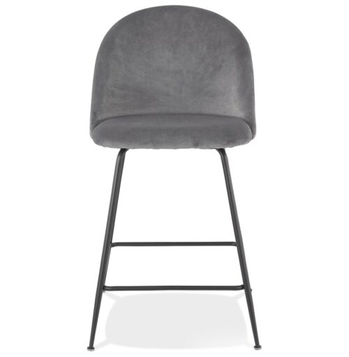 Tabouret snack DUPONT MINI velours gris clair metal noir 1