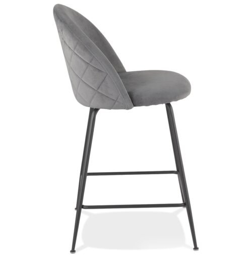 Tabouret snack DUPONT MINI velours gris clair metal noir 2