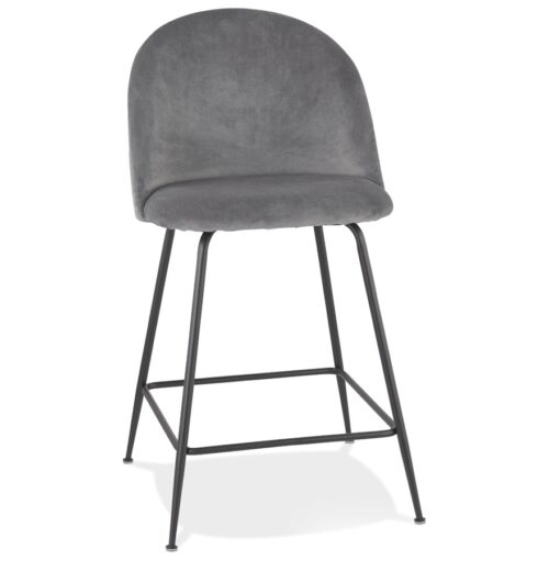 Tabouret snack DUPONT MINI velours gris clair métal noir