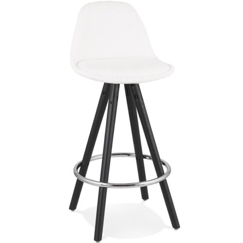 Tabouret snack FLORENCE MINI tissu blanc bouloché, pieds bois noir