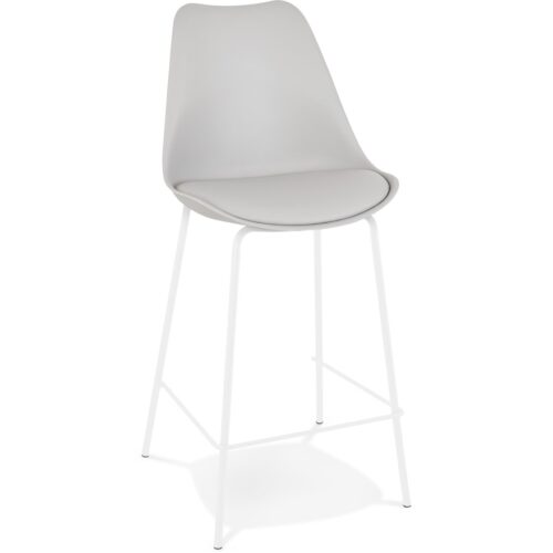 Tabouret snack LEMON MINI gris, piétement métal blanc – Mi-hauteur