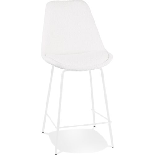 Tabouret snack LEONIE MINI tissu bouloché blanc, pied métal blanc