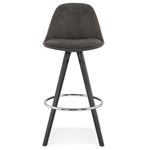 Tabouret snack MARKA MINI mi hauteur en microfibre grise et bois noir 1