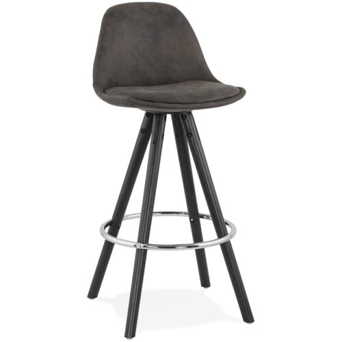 Tabouret snack MARKA MINI mi-hauteur en microfibre grise et bois noir