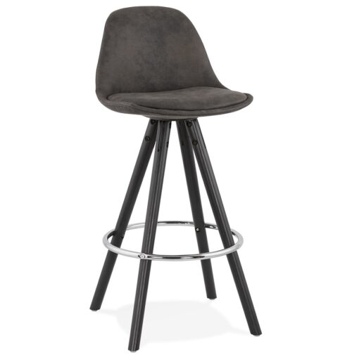 Tabouret snack MARKA MINI mi-hauteur en microfibre grise et bois noir