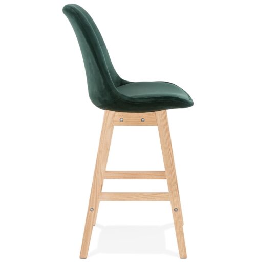 Tabouret snack MORISS MINI velours vert pieds bois naturel 2