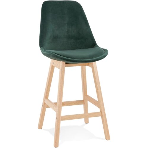 Tabouret snack MORISS MINI velours vert, pieds bois naturel