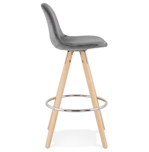 Tabouret snack SPIRIT MINI en velours gris avec pieds bois naturel 2