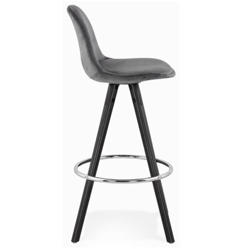 Tabouret snack SPIRIT MINI gris velours pieds bois noirs 2