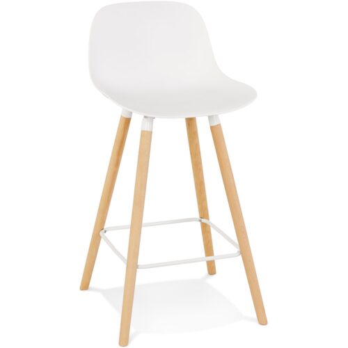 Tabouret snack TATSU MINI blanc – pieds bois naturel