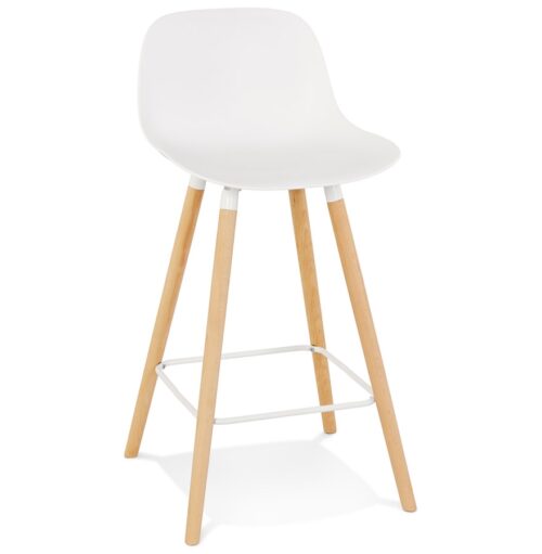 Tabouret snack TATSU MINI blanc - pieds bois naturel