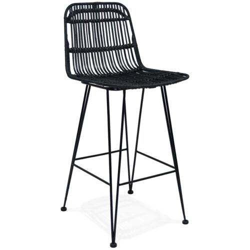 Tabouret snack en rotin noir BOCADIA MINI – mi-hauteur