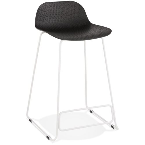 Tabouret snack mi-hauteur BABYLOS MINI noir, pieds métal blanc