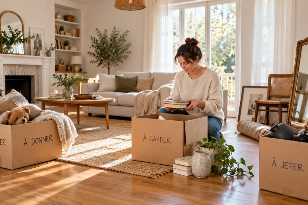 Désencombrement chaleureux au salon